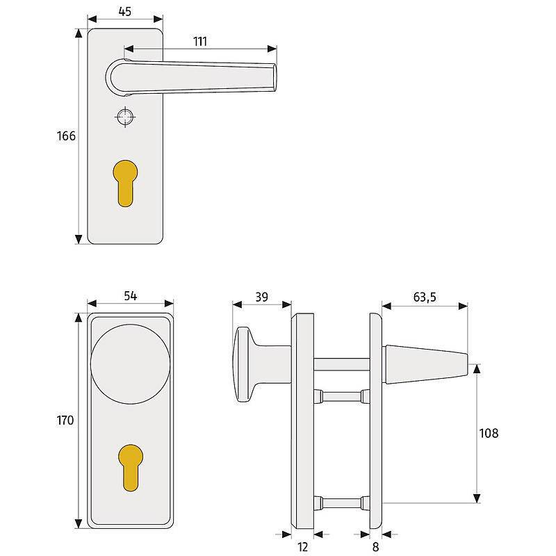 Abus KKT512 F1 FS EK Schutzbeschlag FH-Tür DG, alu, Drückergarnitur - Modell: KKT 512 | Einsatzbereich: Feuerschutztür