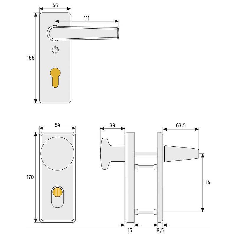 Abus KKZS700 F1 FS Schutzbeschlag FH-Tür DG, alu., Drückergarnitur für Feuerschutztüren,Modell: KKZS 700 | Farbe: F1 (A