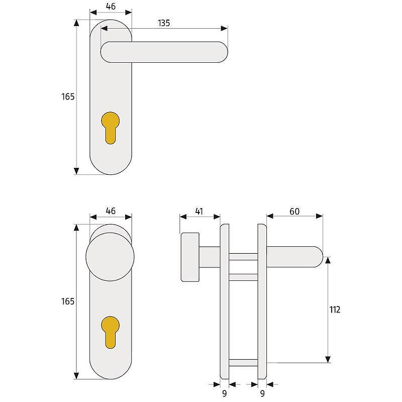 Abus KFG FH-Türbeschlag Drückergarnitur, rund, Drückergarnitur für Feuerschutztüren, Modell Abus KFG | Schildform: Rund