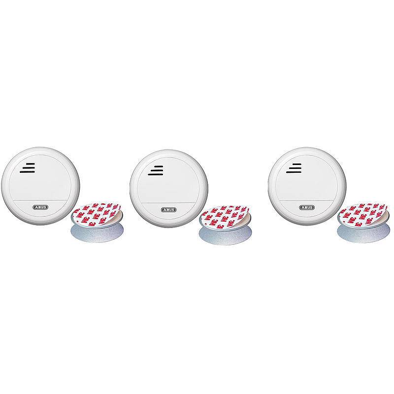 3er Abus Funk-Rauchmelder RM40 Lithium + Magnet, RAUCHMELDER-SET - Modell: RM40 | Set-Inhalt: 3x Rauchmelder, 3x Magnet
