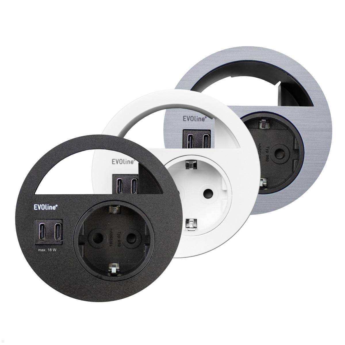 EVOline Circle80 Einbausteckdose mit USB-Charger C/C, weiß