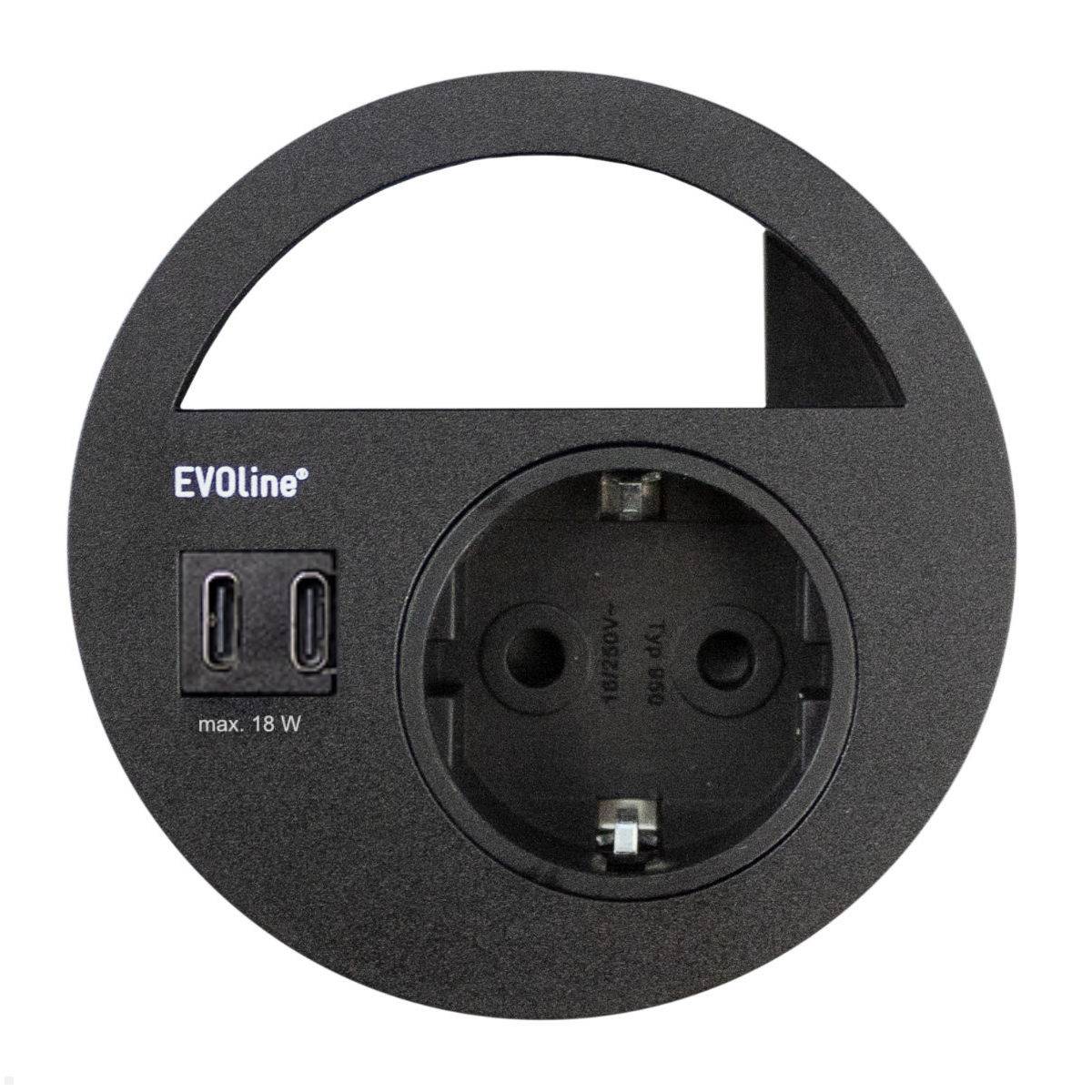 EVOline Circle80 Einbausteckdose mit USB-Charger C/C, schwarz