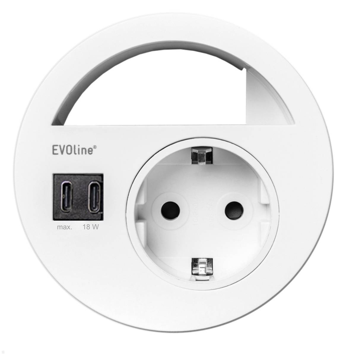 EVOline Circle80 Einbausteckdose mit USB-Charger C/C, weiß