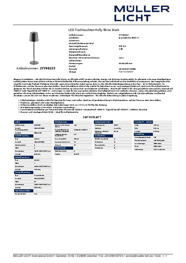 MÜLLER-LICHT LED-Akku-Tischleuchte Holly, 3 W, 300 lm, schwarz