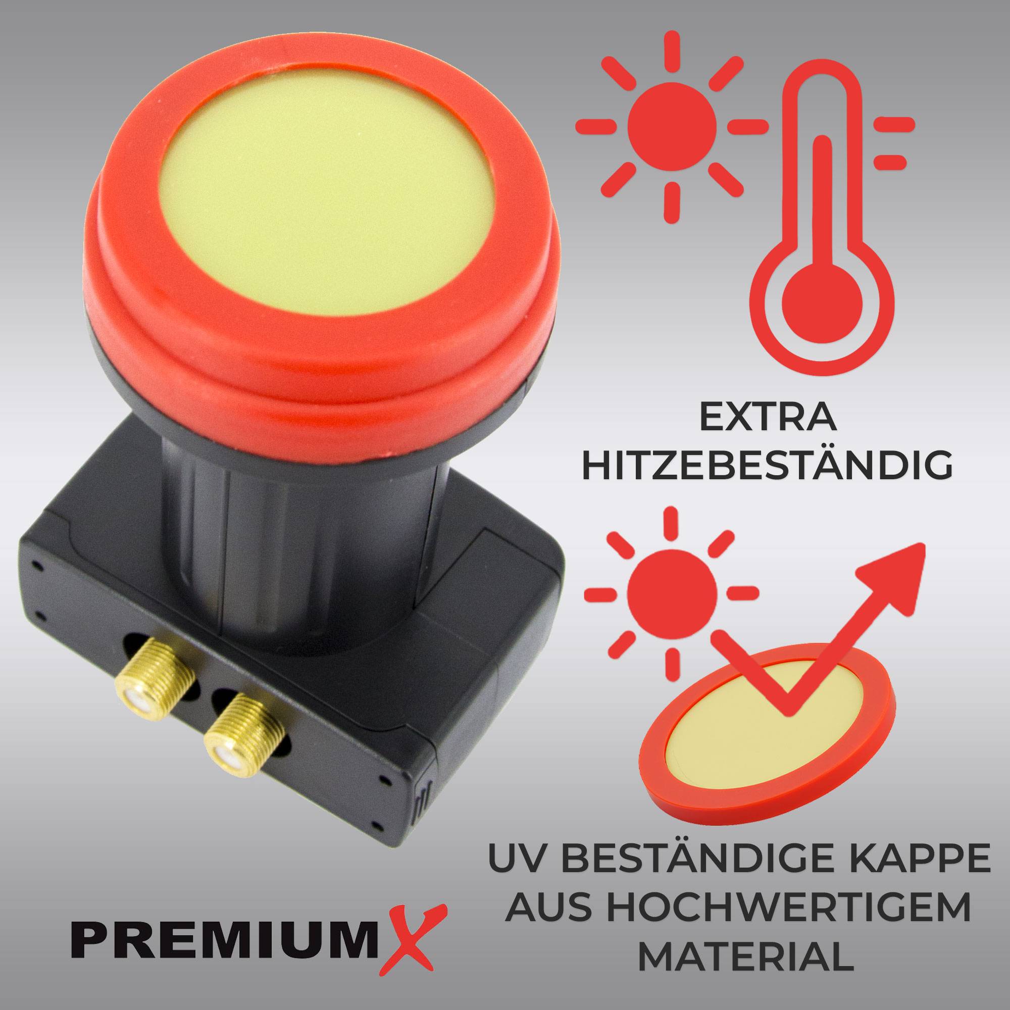 Premium X Twin LNB - 2Fach - für 2 Teilnehmer - 4K Full HD - mit Wetterschutz für Satellitenschüssel Digital TV Fernseher SAT Receiver - Sun Editio