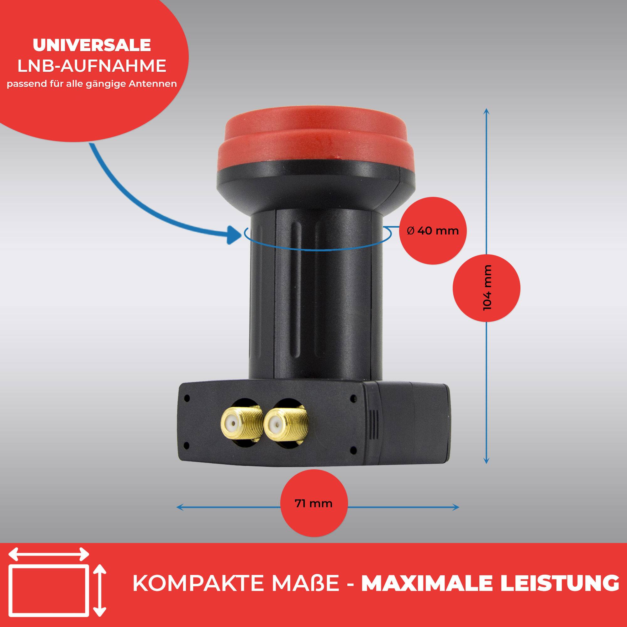 Premium X Twin LNB - 2Fach - für 2 Teilnehmer - 4K Full HD - mit Wetterschutz für Satellitenschüssel Digital TV Fernseher SAT Receiver - Sun Editio