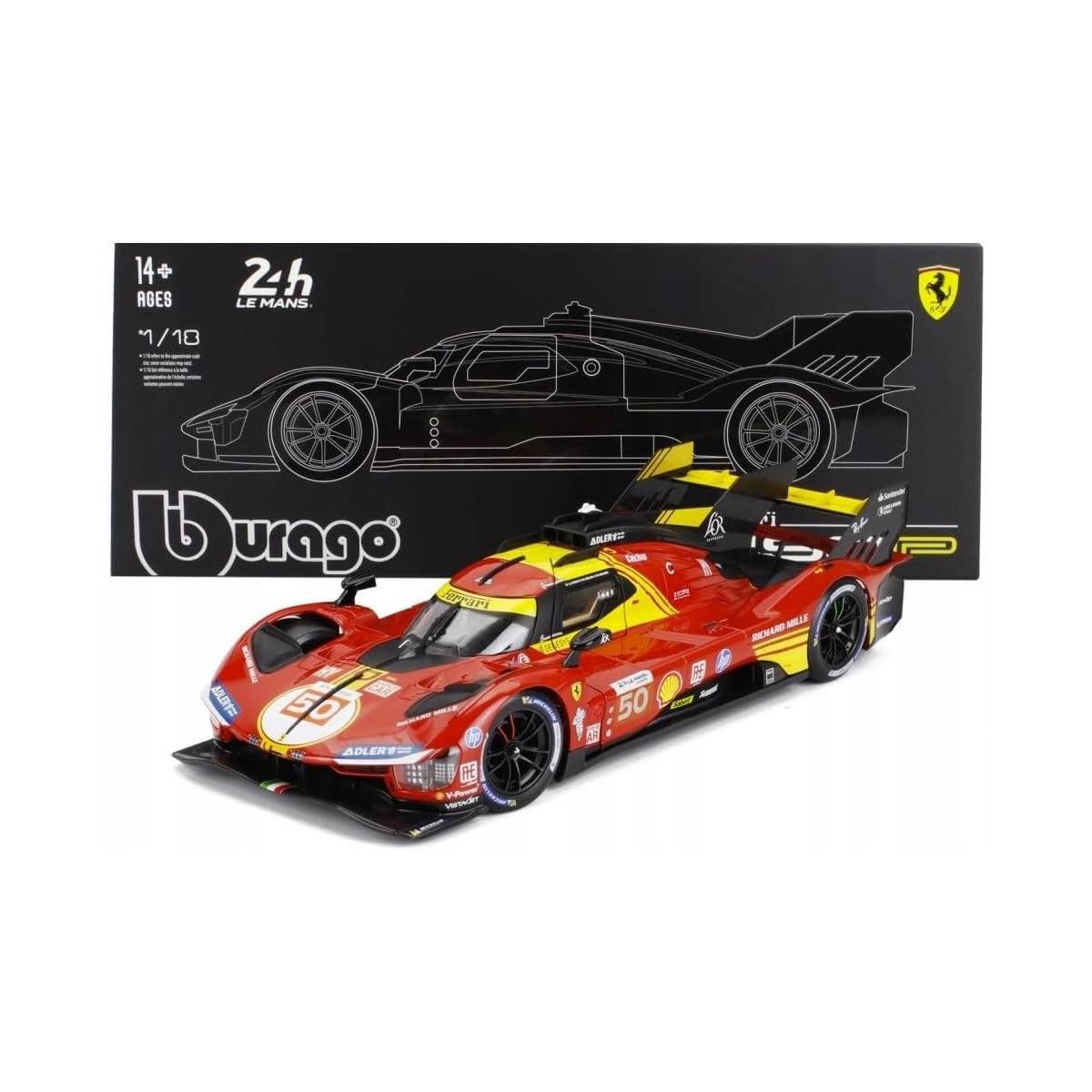 Bburago 18-16312 - Modellauto - Ferrari Deluxe 499P LMH #50 '24 (Maßstab 1:18) Sammler Rennauto