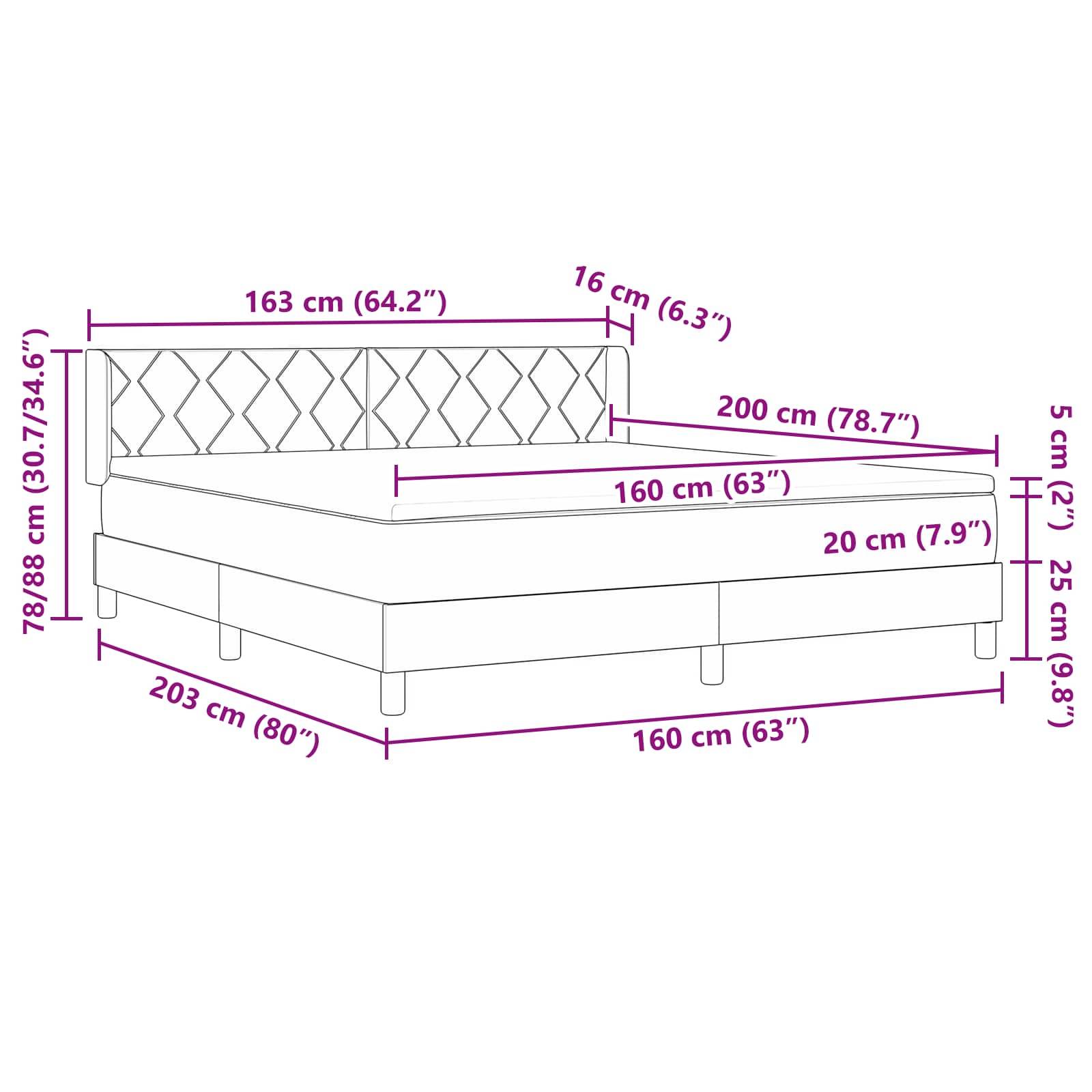 vidaXL Boxspringbett mit Matratze Schwarz 200 x 160 cm Stoff