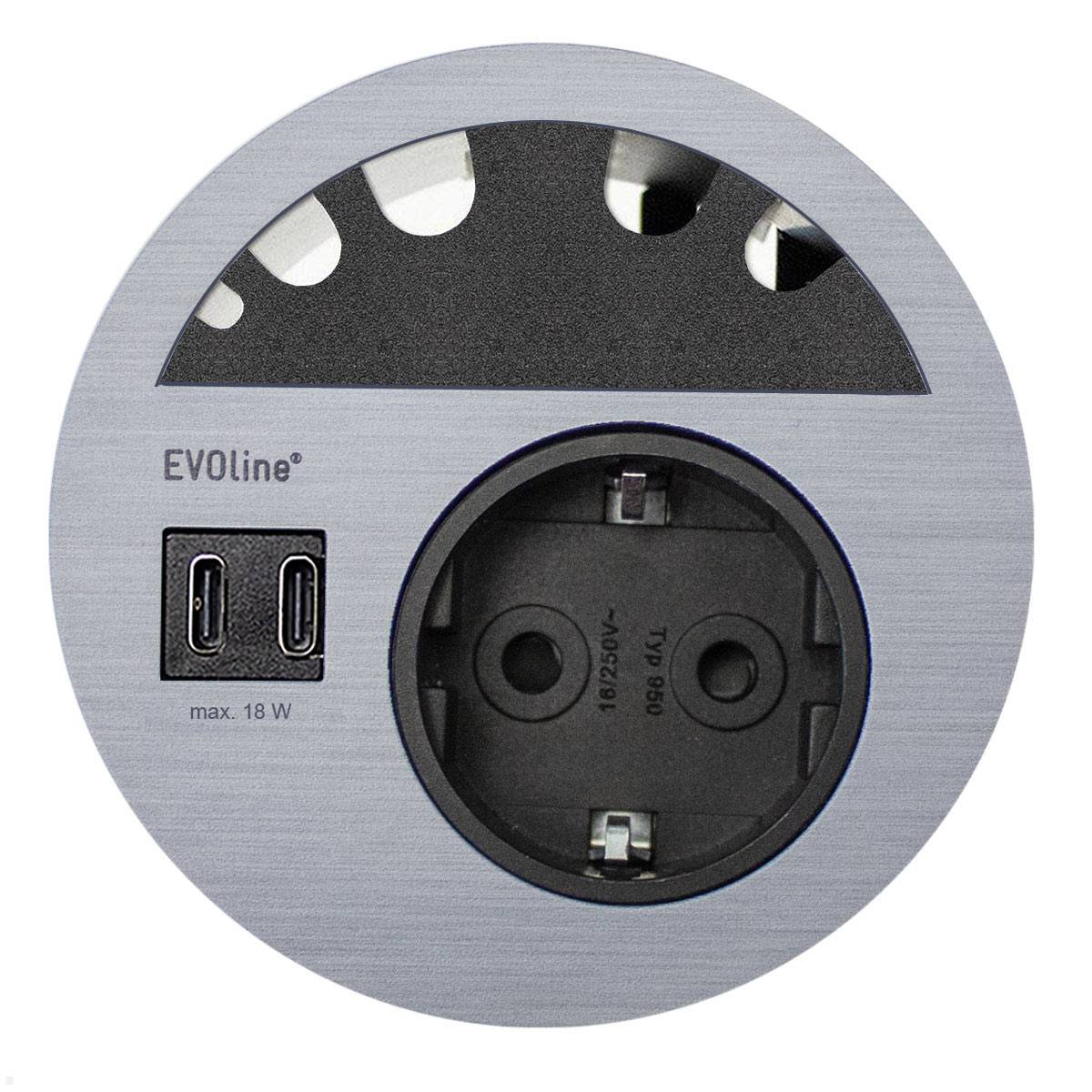 EVOline Circle80 Einbausteckdose mit USB-Charger C/C mit Kabelführung, Edelstahl...