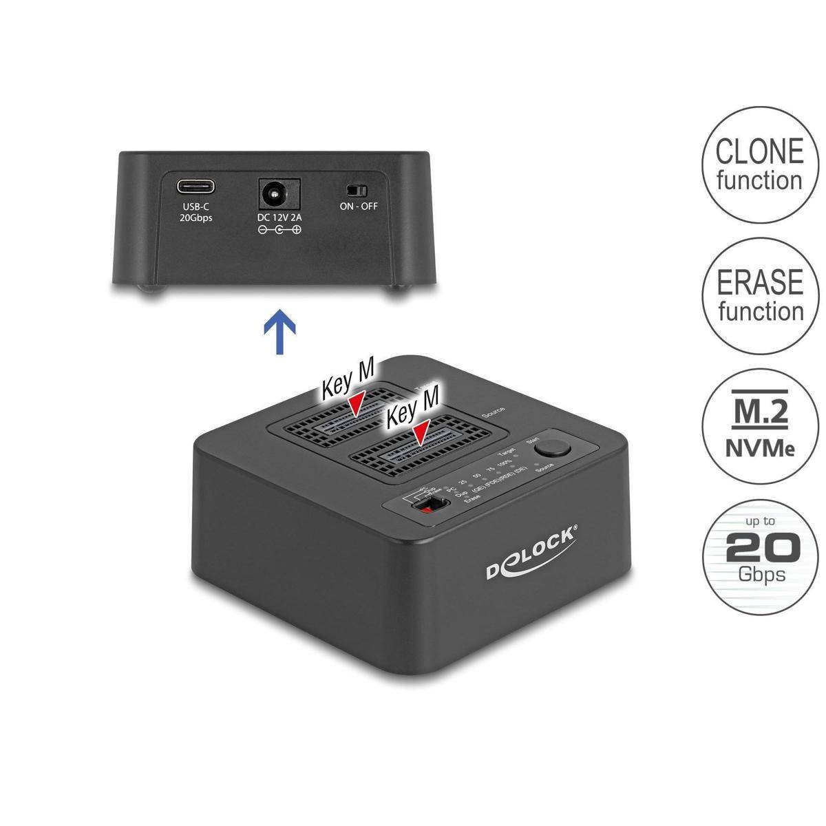 Delock USB 20 Gbps M.2 Dockingstation für 2 x M.2 NVMe PCIe SSD mit Klon- und Lö