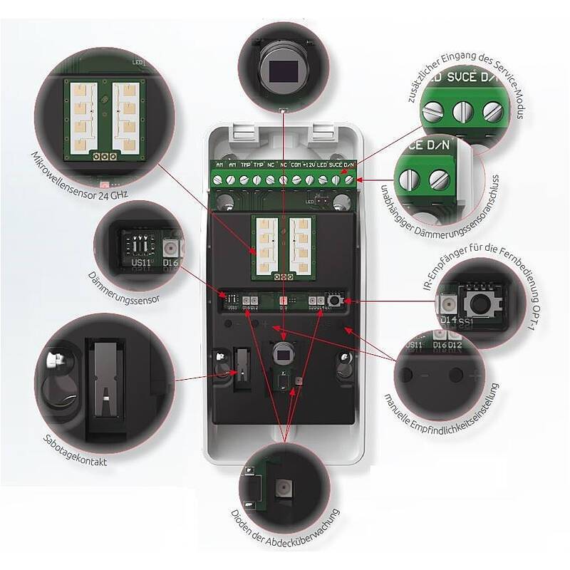Satel Opal Plus Außenbewegungsmelder PIR+MW weiss, MitDämmerungssensorzur Schaltung des eingebauten Relais. | Kann in K