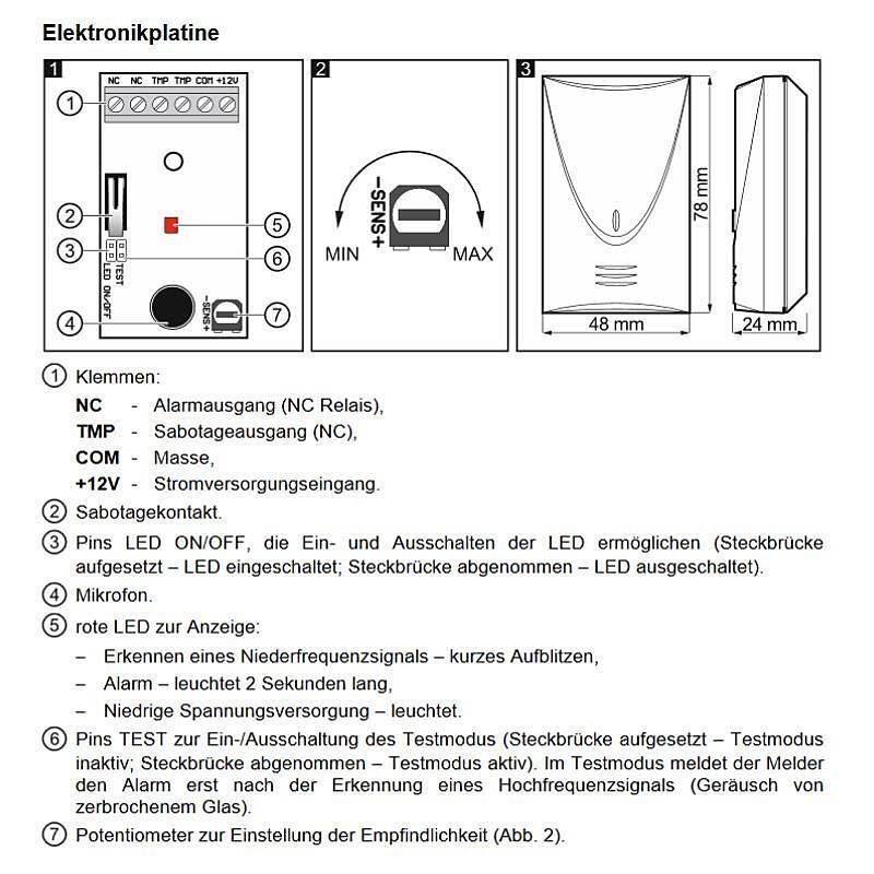 Satel Indigo akustischer Glasbruchmelder, Glasbruchmelder | Einsatzgebiet:Fenster, Fenstertür | Funktionen:Statusanzeig