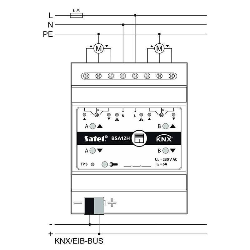 Satel KNX-BSA12H Jalousieaktor, Schaltaktor | Einsatzgebiet:Innenbereich | Bedienung:per PC-Software | Leuchtmittel: LE