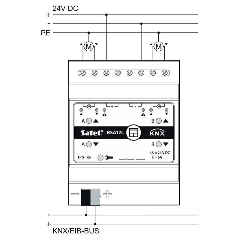 Satel KNX-BSA12L Jalousieaktor, Schaltaktor | Einsatzgebiet:Innenbereich | Bedienung:per PC-Software | Leuchtmittel: LE