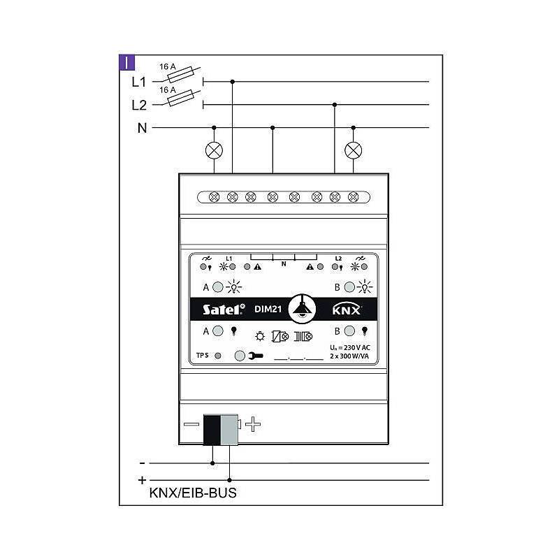 Satel KNX-DIM21 KNX Universal-Dimmaktor 2fach, Dimmaktor | Einsatzgebiet:Innenbereich | Bedienung:per PC-Software | Leu