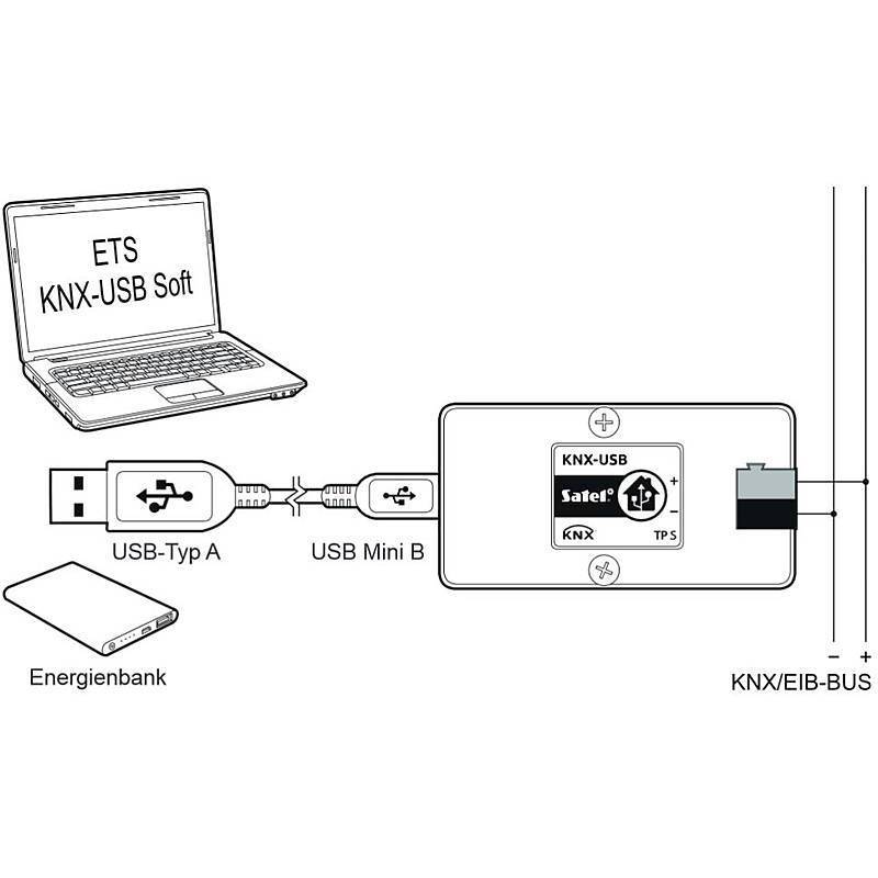 Satel KNX-USB KNX USB-Schnittstelle, USB-Schnittstelle | Einsatzgebiet:Innenbereich | Leuchtmittel: LED | Funktionen:Sp