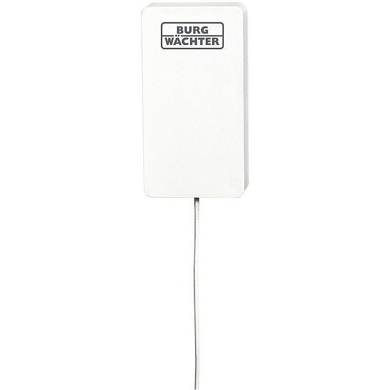 Ein weißes digitales Gerät mit dem Etikett 'Burg Wächter', das ein Kabel aufweist, das von der Unterseite ausgeht.