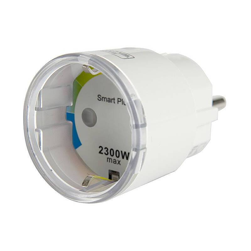 Smart-Stecker mit sichtbarer maximaler Leistungsangabe von 2300 W, entwickelt zur Steuerung von elektrischen Geräten in Heimautomatisierungssystemen.