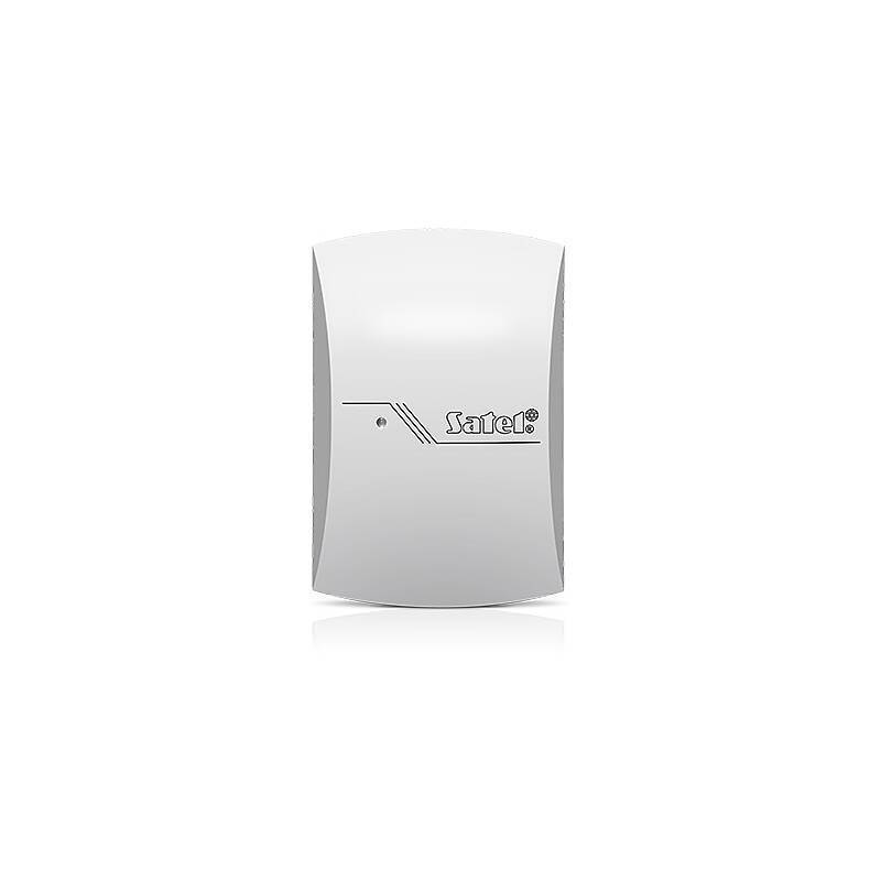 Ein weißes elektronisches Gerät mit dem Logo „Satel