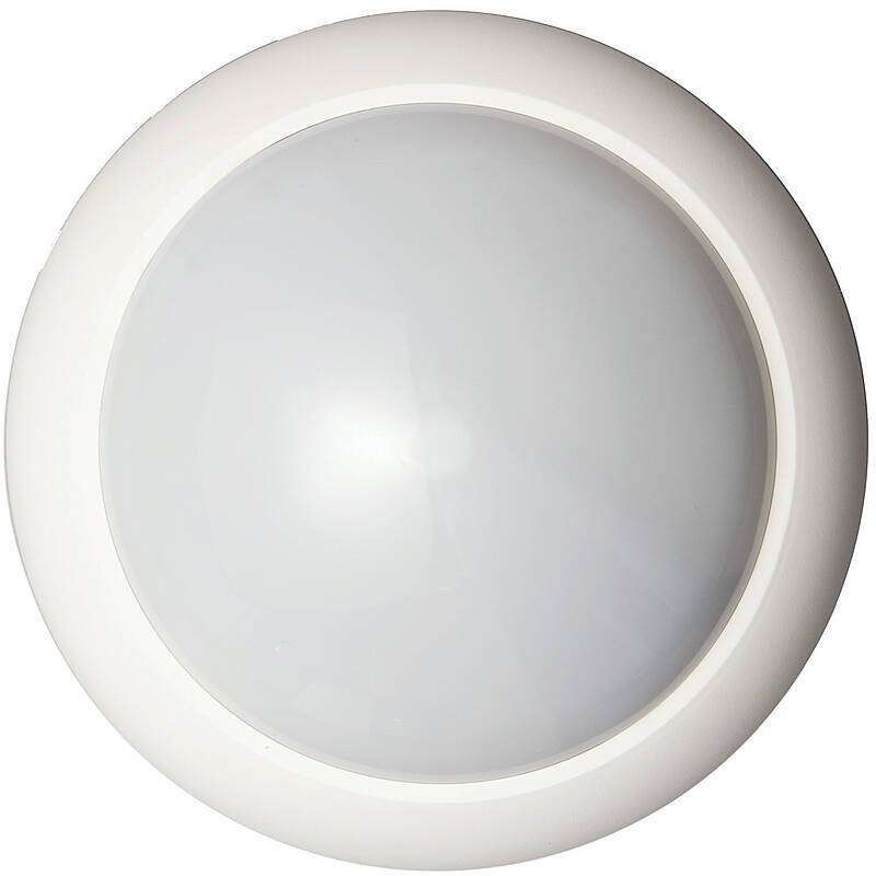 Eine weiße, runde Deckenleuchte mit einer satinierten Glasabdeckung, die für weiche Ambientebeleuchtung in Innenräumen konzipiert ist.