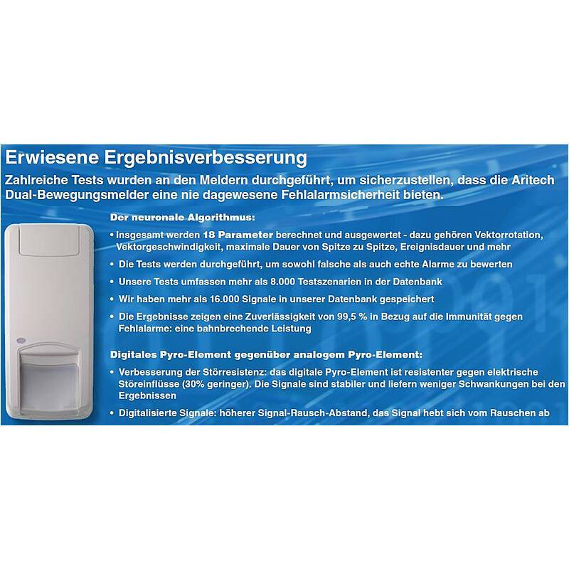 Aritech DDV1016AM-D-B-N Dual-Melder PIR/MW VdS C, mit verbesserter Erkennung von Fehlalarmen, intelligente Alarmklassif