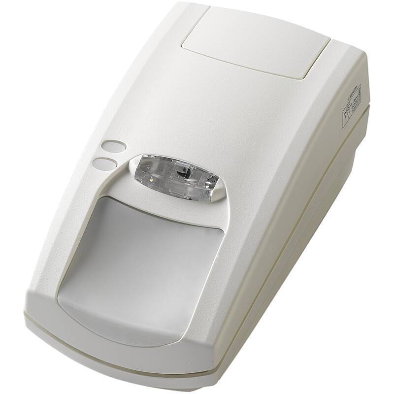 Ein weißer biometrischer Fingerabdruckleser mit rechteckigem Design, einer kleinen transparenten Scanfläche und zwei Indikatorleuchten oben.