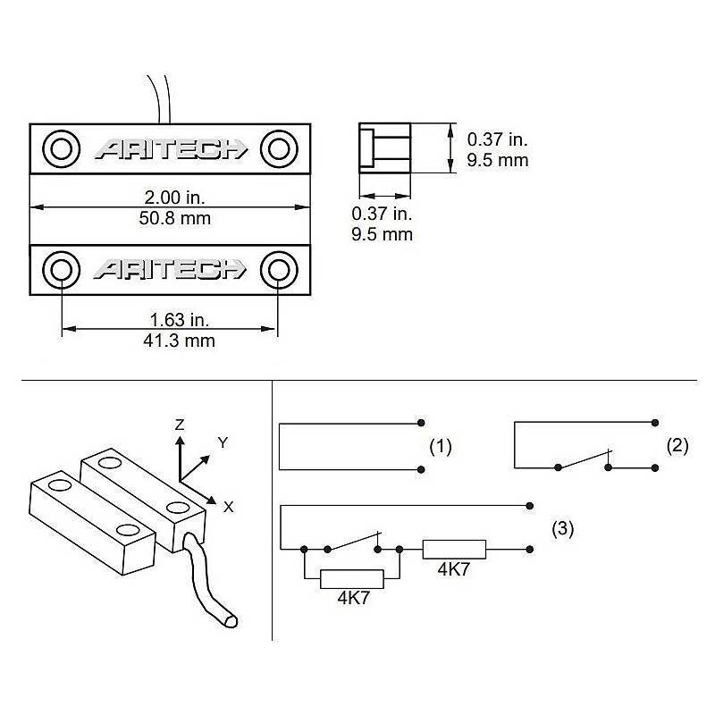 Aritech DC101 Magnetkontakt weiß, 2m, Aufbau, hochwertiger MagnetkontaktEN Grad 2, Aufbau, weiß | Anschlussart4 Draht,