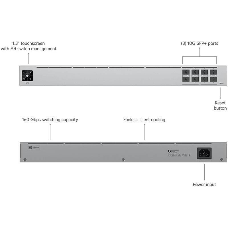Ubiquiti UniFi USW-Aggregation Switch 8-port, L2, Moderner Layer-2-Switch für Glasfaserbasierte Strukturen | Ports: 8×
