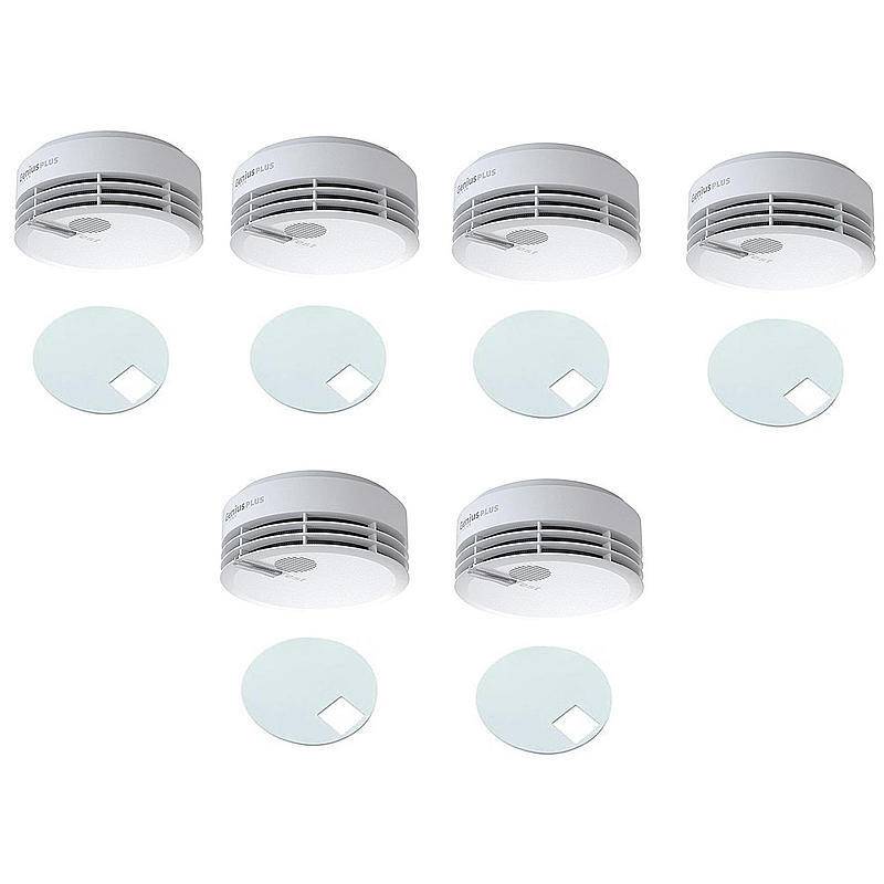 6er Hekatron Genius Plus Rauchmelder + Klebepad, RAUCHMELDER-SET - Modell: Genius Plus | Set-Inhalt: 6x Rauchmelder, 6x