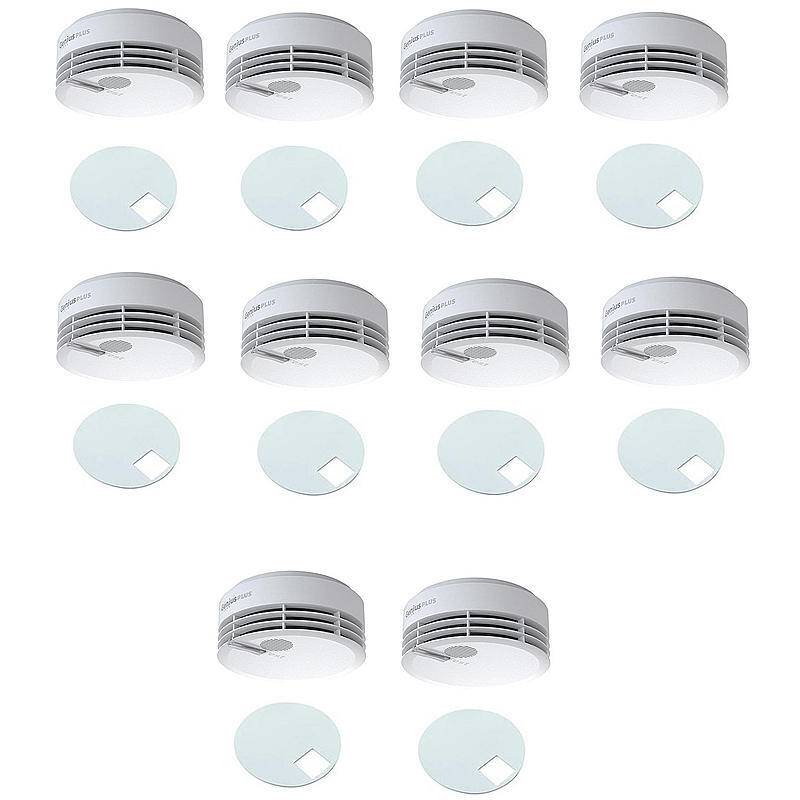 10er Hekatron Genius Plus Rauchmelder + Klebepad, RAUCHMELDER-SET - Modell: Genius Plus | Set-Inhalt: 10x Rauchmelder |