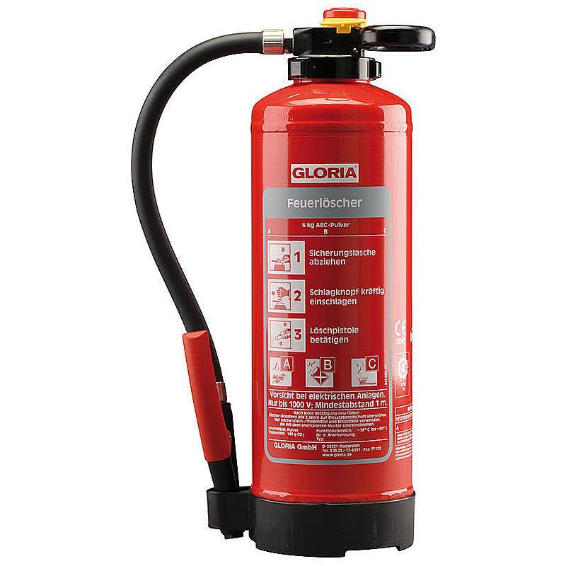 GLORIA Löscher P12 PRO + ES-FL-12 Kasten + Schild, Set-Inhalt: Wandhalterung, Warnschild, Feuerlöscher, Schutzschrank f