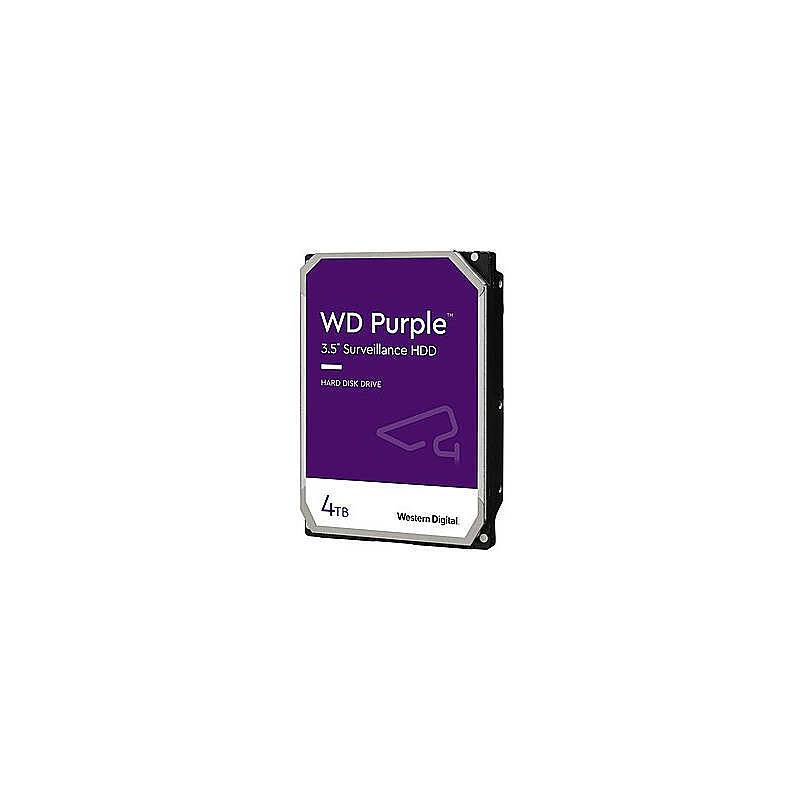 3,5-Zoll WD Purple Überwachungs-HDD mit 4 TB Kapazität in schwarzem Gehäuse, mit violetter Beschriftung.