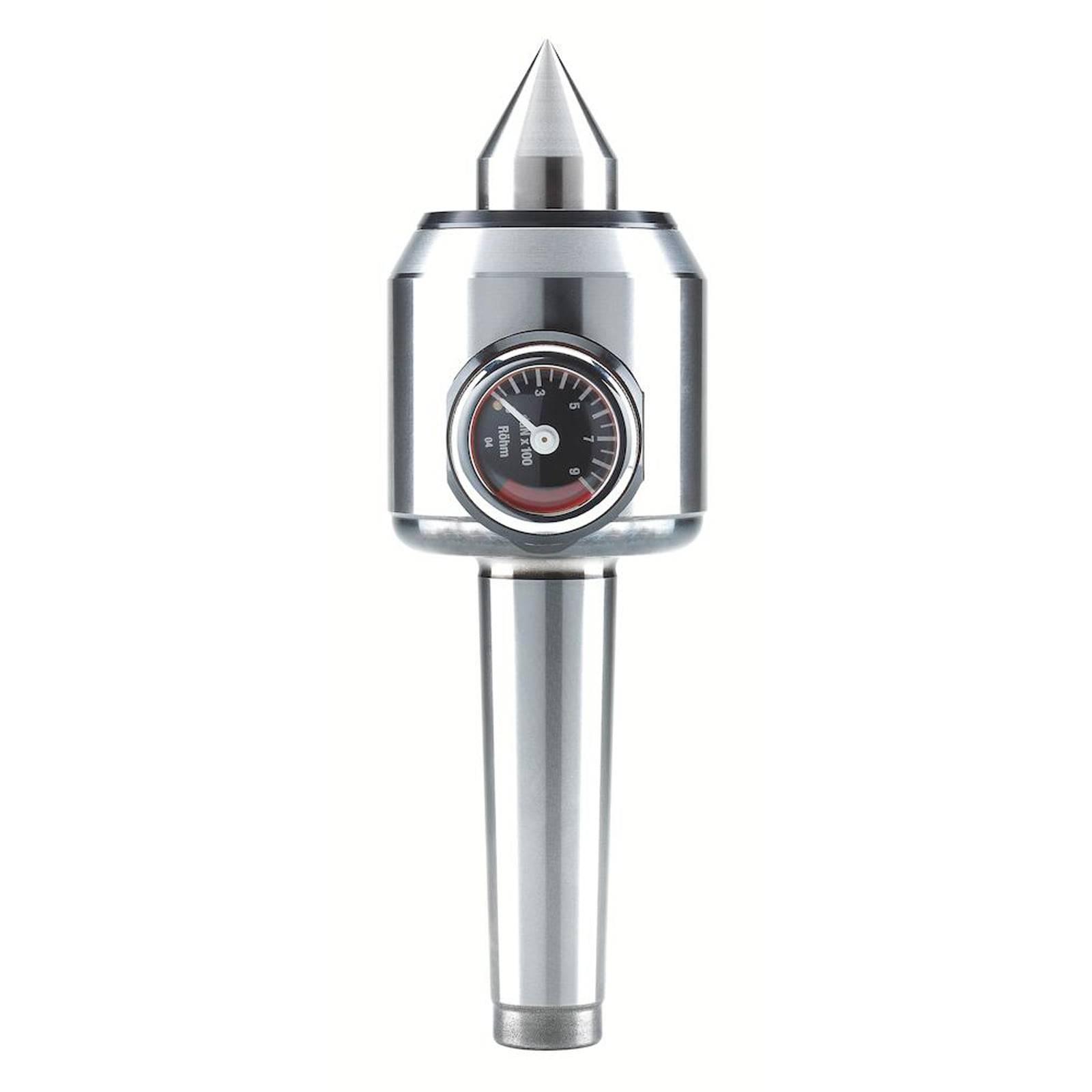 Rotierbare Spindel mit eingebautem Druckmesser, verwendet in Maschinen zur Präzisionsausrichtung.