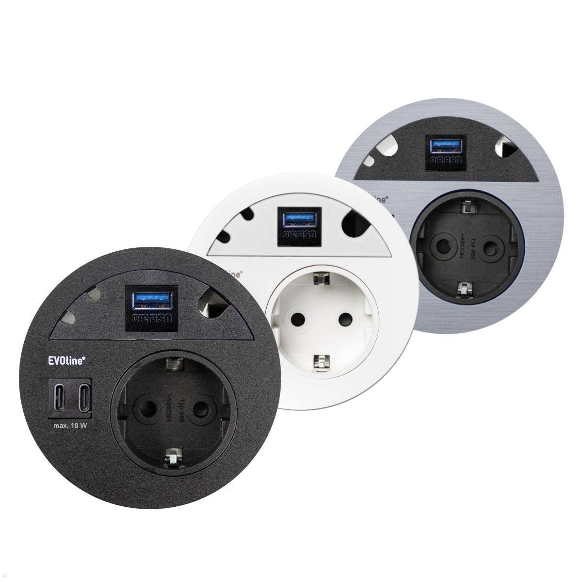 EVOline Circle80 Einbausteckdose mit USB-Charger C/C mit USB 3.0, weiß