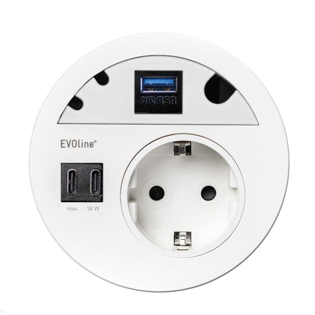 EVOline Circle80 Einbausteckdose mit USB-Charger C/C mit USB 3.0, weiß