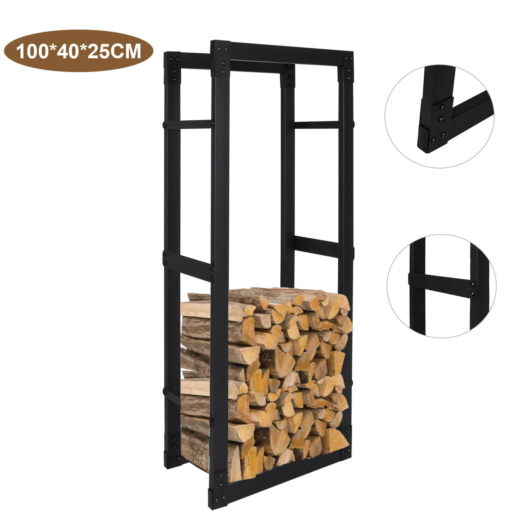 kaminholzregal Metall Brennholzregal innen außen für Feuerholz Holzlager Kaminholzständer Schwarz 100 x 40 x 25 cm