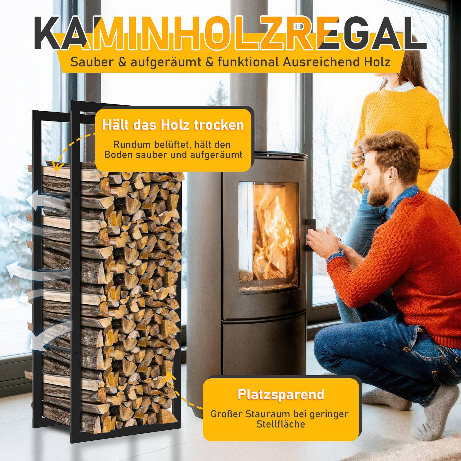 kaminholzregal Metall Brennholzregal innen außen für Feuerholz Holzlager Kaminholzständer Schwarz 100 x 40 x 25 cm