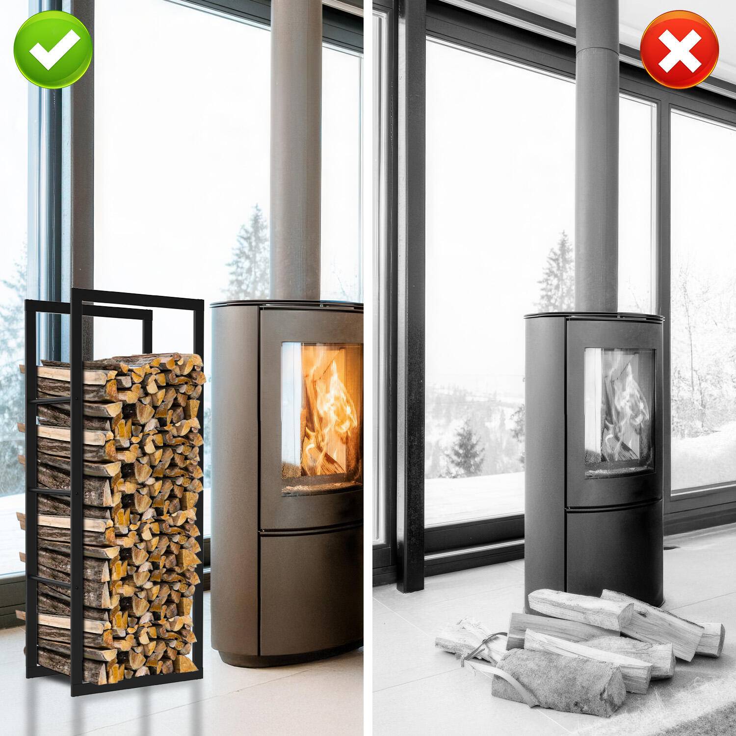 kaminholzregal Metall Brennholzregal innen außen für Feuerholz Holzlager Kaminholzständer Schwarz 100 x 40 x 25 cm