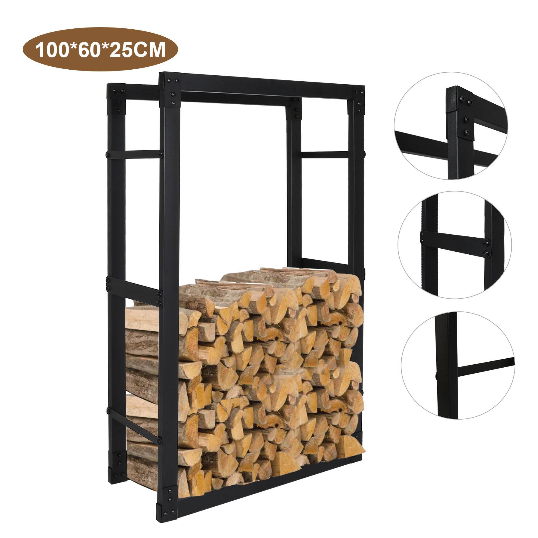 kaminholzregal Metall Brennholzregal innen außen für Feuerholz Holzlager Kaminholzständer Schwarz 100 x 60 x 25 cm