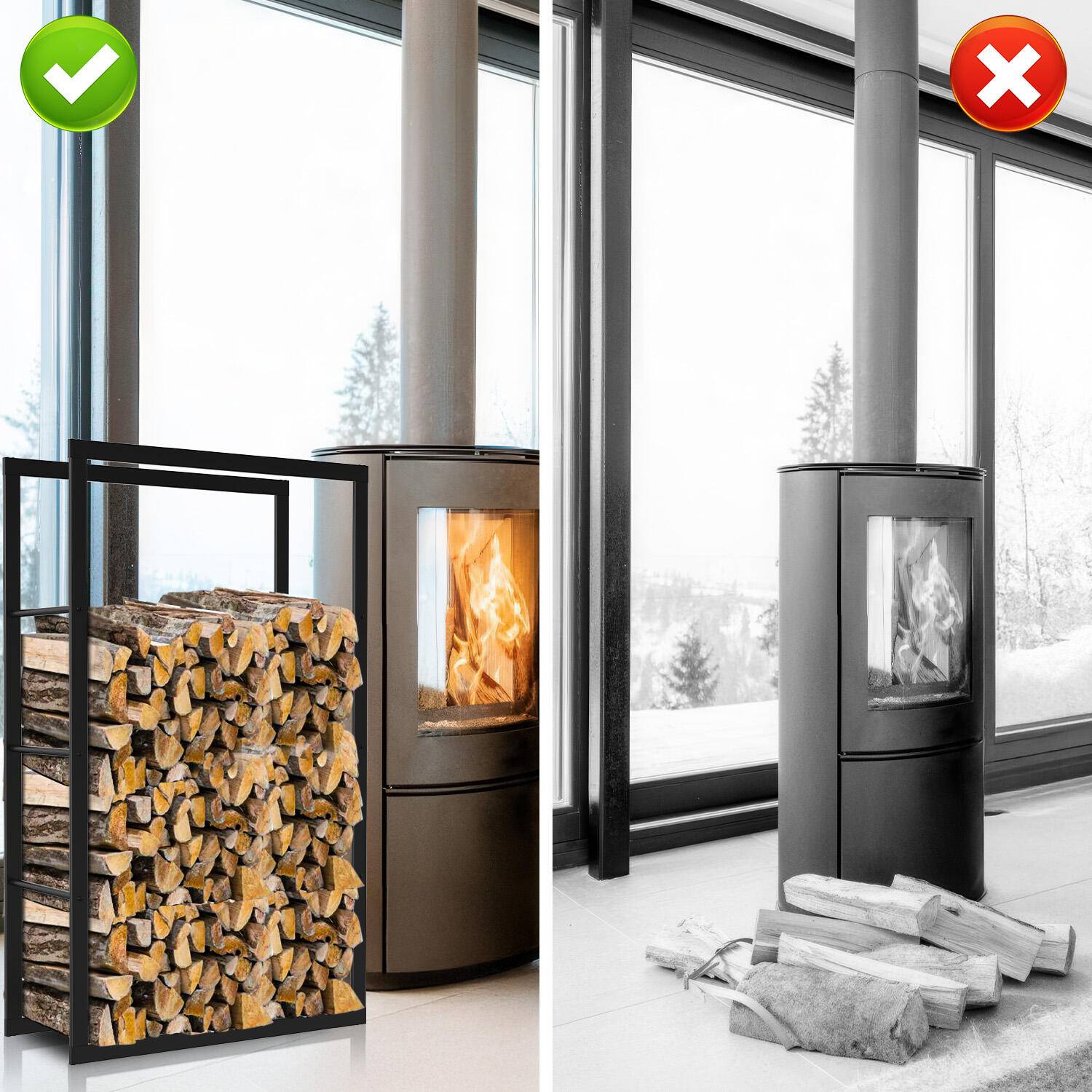 kaminholzregal Metall Brennholzregal innen außen für Feuerholz Holzlager Kaminholzständer Schwarz 100 x 60 x 25 cm
