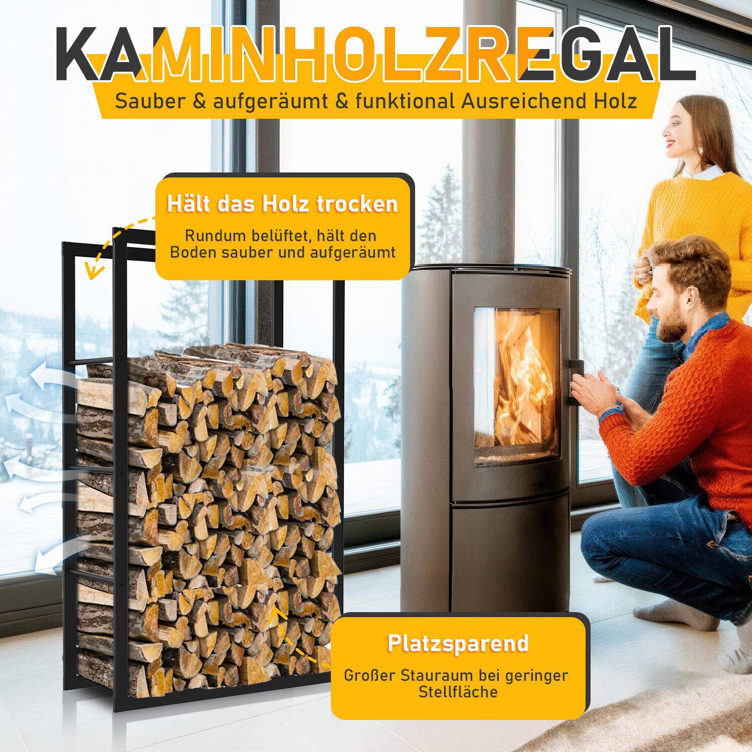 kaminholzregal Metall Brennholzregal innen außen für Feuerholz Holzlager Kaminholzständer Schwarz 100 x 60 x 25 cm