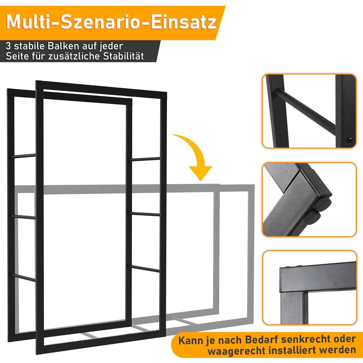 kaminholzregal Metall Brennholzregal innen außen für Feuerholz Holzlager Kaminholzständer Schwarz 100 x 60 x 25 cm