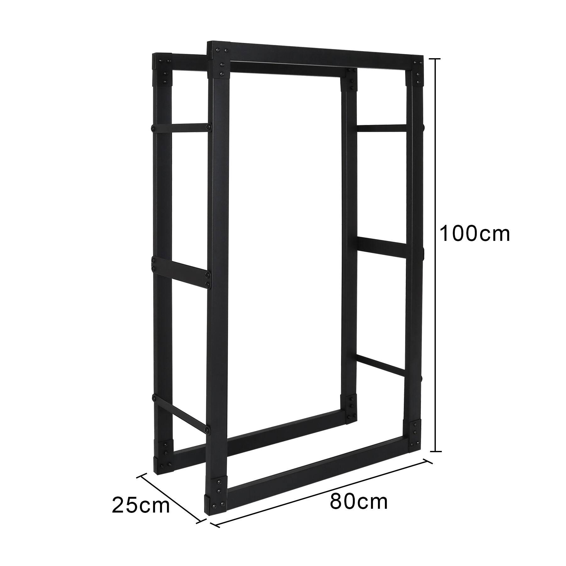 kaminholzregal Metall Brennholzregal innen außen für Feuerholz Holzlager Kaminholzständer Schwarz 100 x 80 x 25 cm
