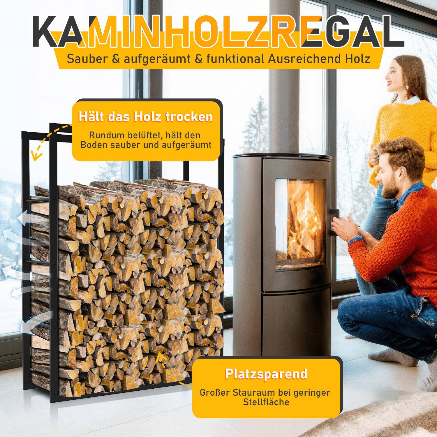 kaminholzregal Metall Brennholzregal innen außen für Feuerholz Holzlager Kaminholzständer Schwarz 100 x 80 x 25 cm