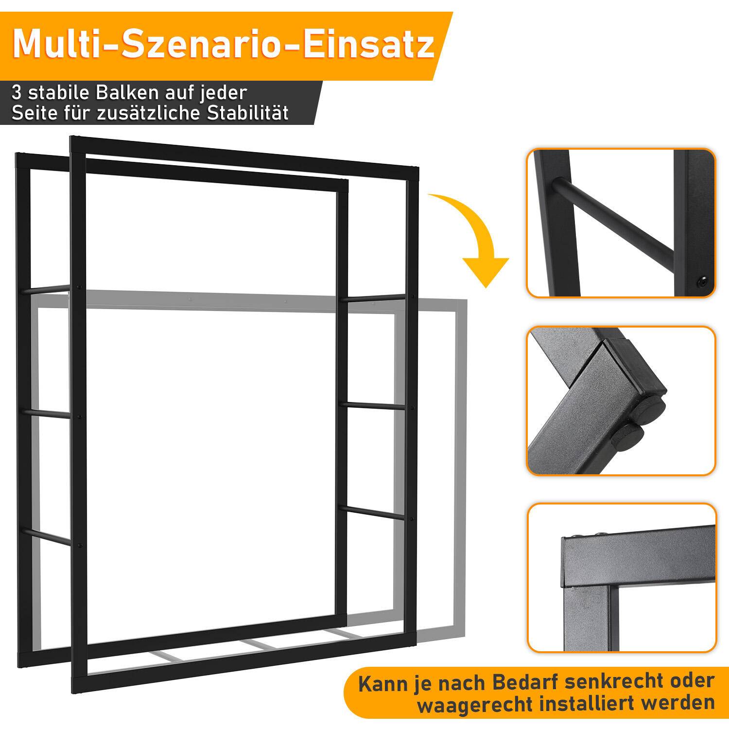 kaminholzregal Metall Brennholzregal innen außen für Feuerholz Holzlager Kaminholzständer Schwarz 100 x 80 x 25 cm