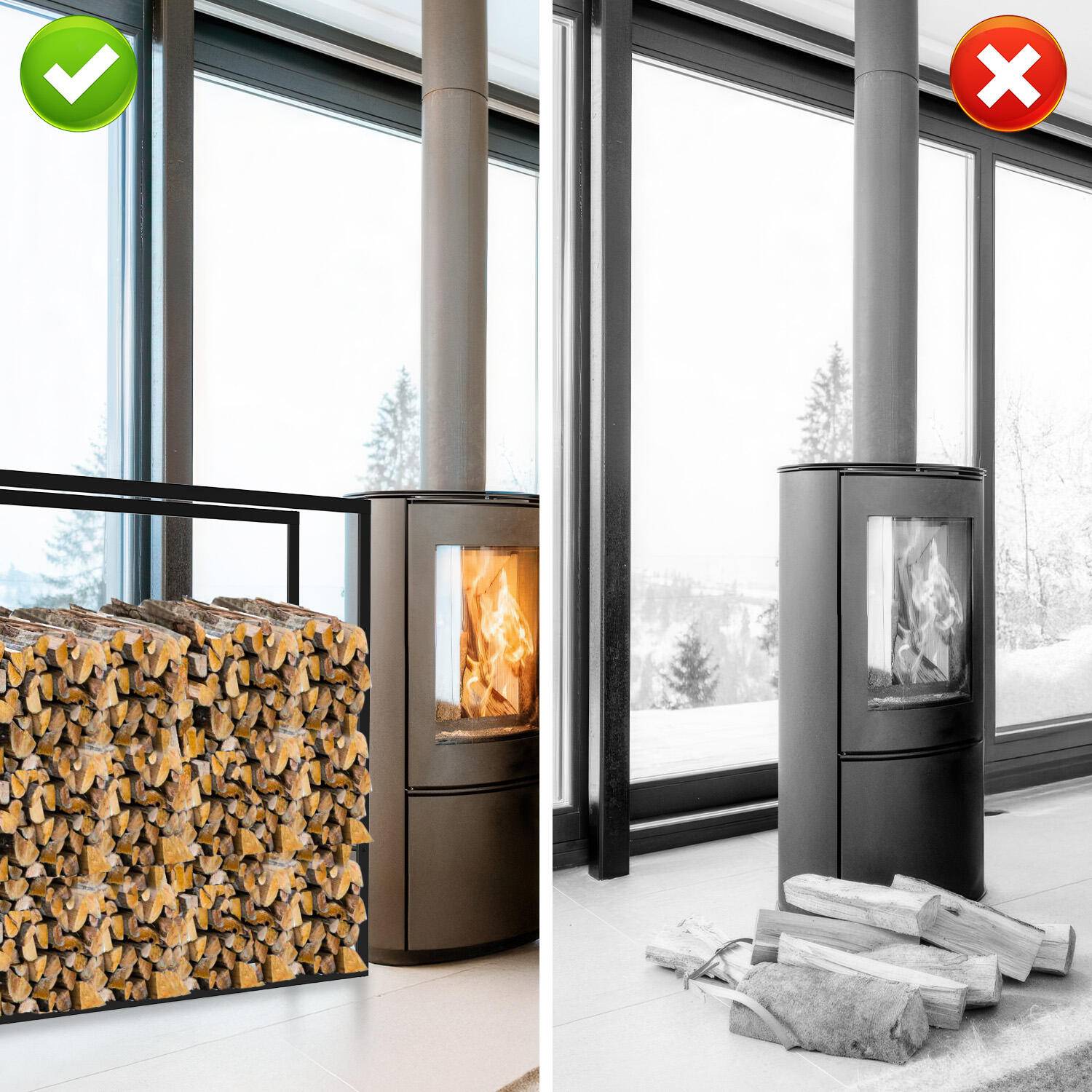 kaminholzregal Metall Brennholzregal innen außen für Feuerholz Holzlager Kaminholzständer Schwarz 100 x 100 x 25 cm