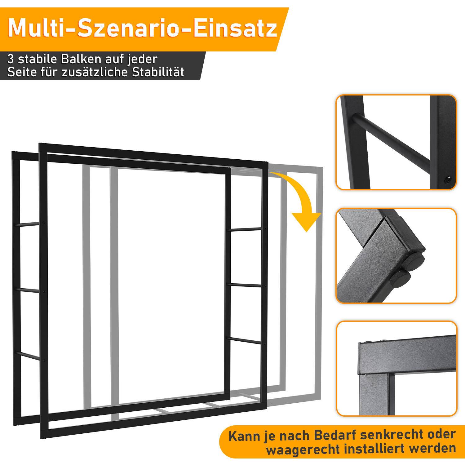 kaminholzregal Metall Brennholzregal innen außen für Feuerholz Holzlager Kaminholzständer Schwarz 100 x 100 x 25 cm