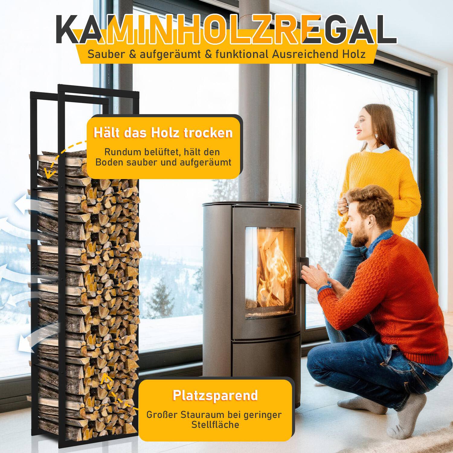 kaminholzregal Metall Brennholzregal innen außen für Feuerholz Holzlager Kaminholzständer Schwarz 150 x 40 x 25 cm