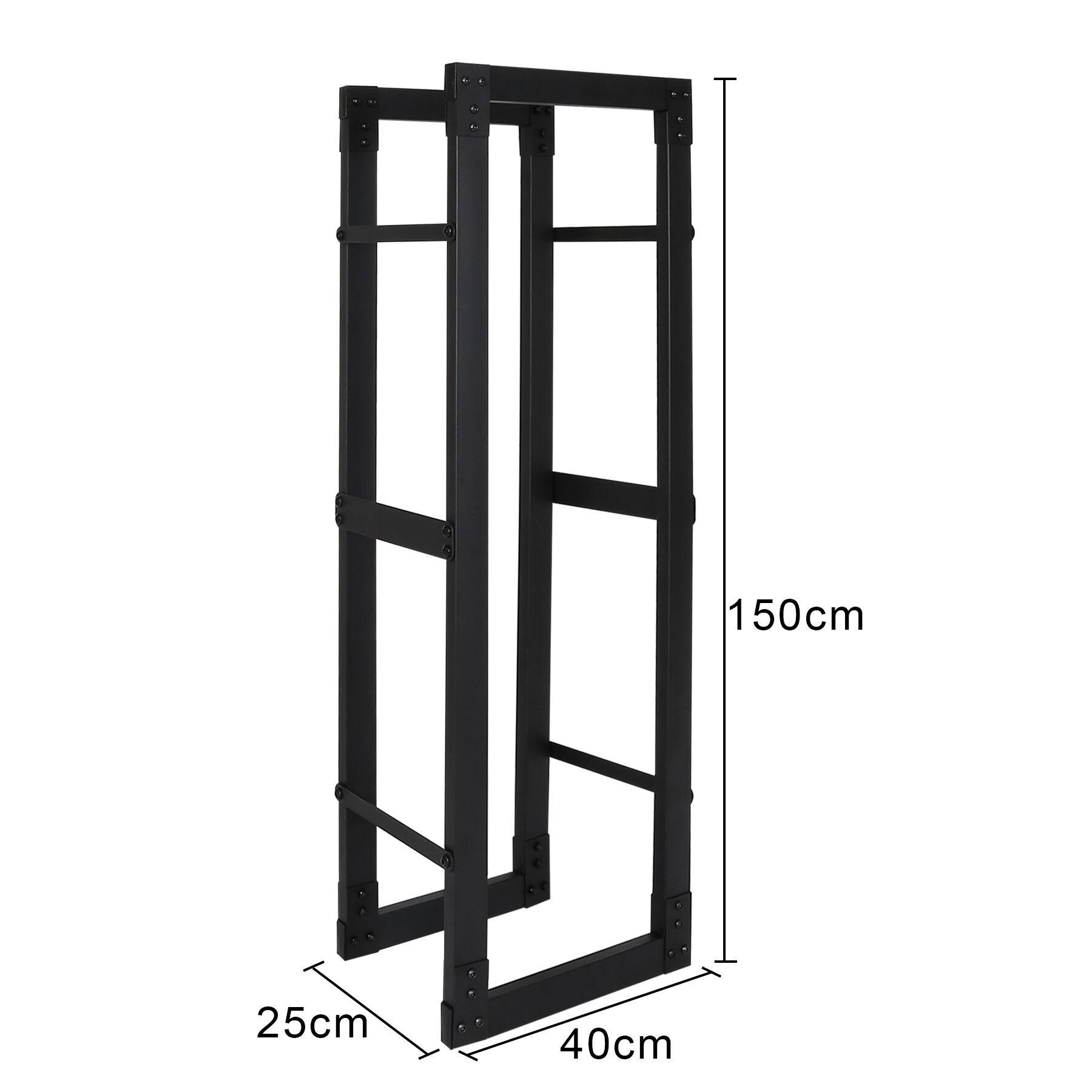 kaminholzregal Metall Brennholzregal innen außen für Feuerholz Holzlager Kaminholzständer Schwarz 150 x 40 x 25 cm
