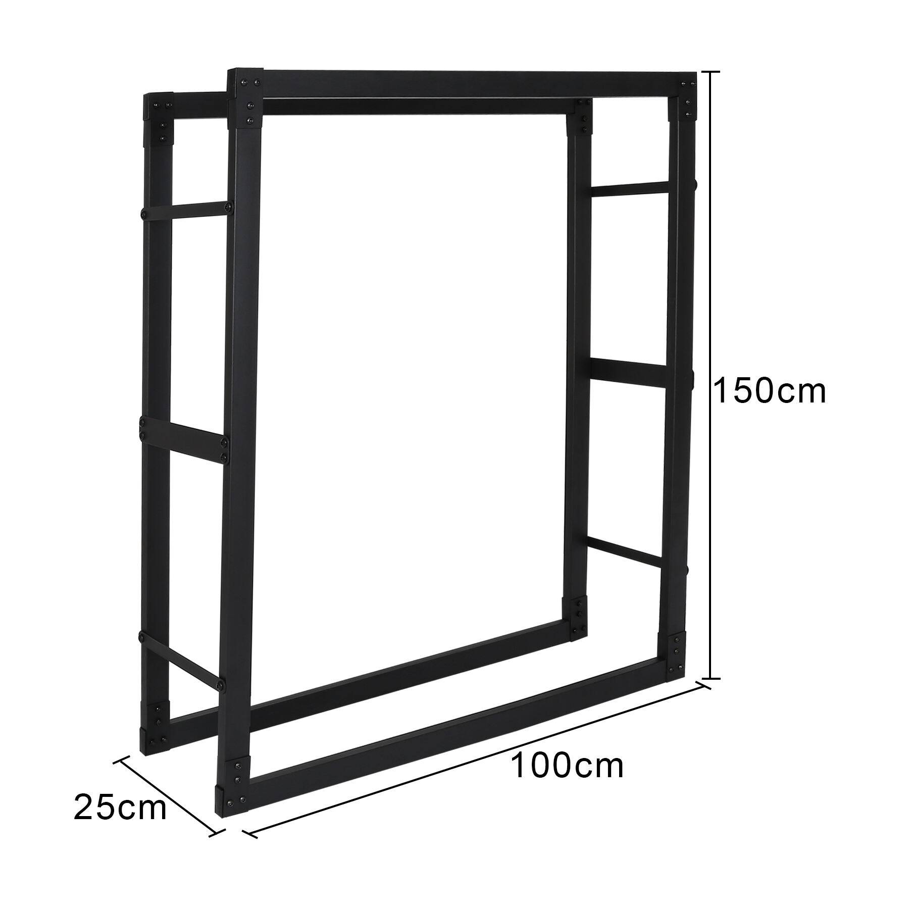 kaminholzregal Metall Brennholzregal innen außen für Feuerholz Holzlager Kaminholzständer Schwarz 150 x 100 x 25 cm